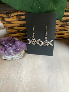 3 Moon Cycle Pentagram Earrings