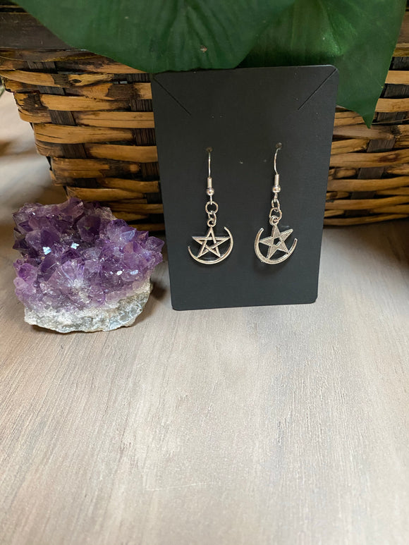 Crescent Moon Pentagram Earrings